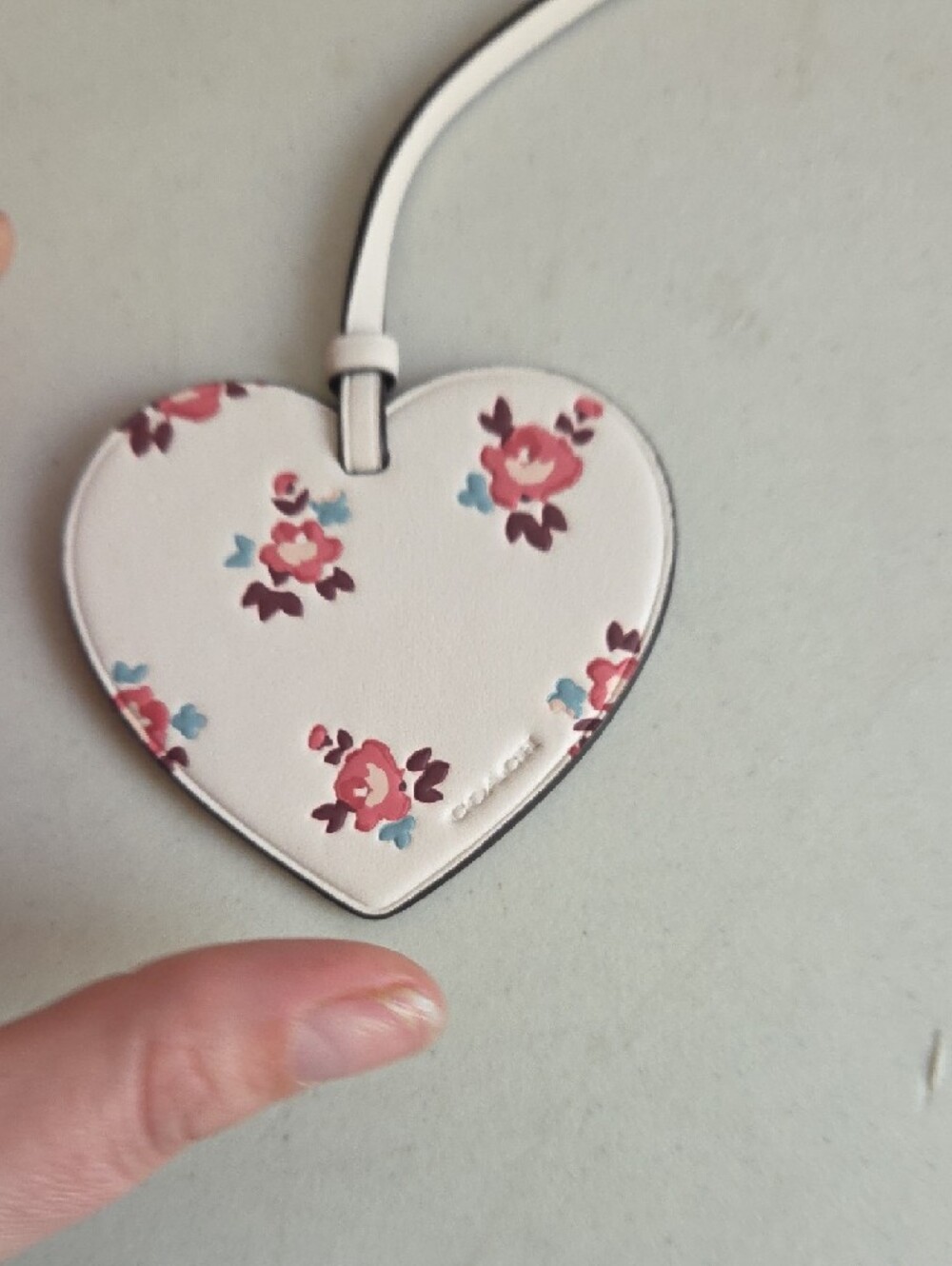Coach Heart-Shaped Floral Leather Bag Charm in White - Picture 5 of 5
